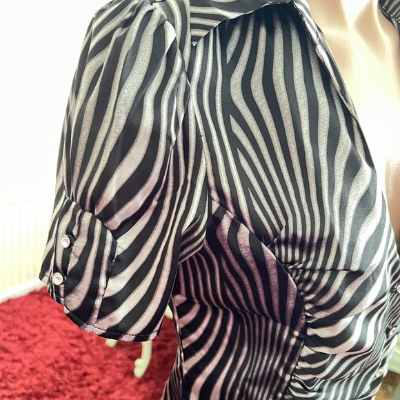 Guess Black and White Zebra Button Down Shirt with Rhinestone Buttons - Picture 6 of 7